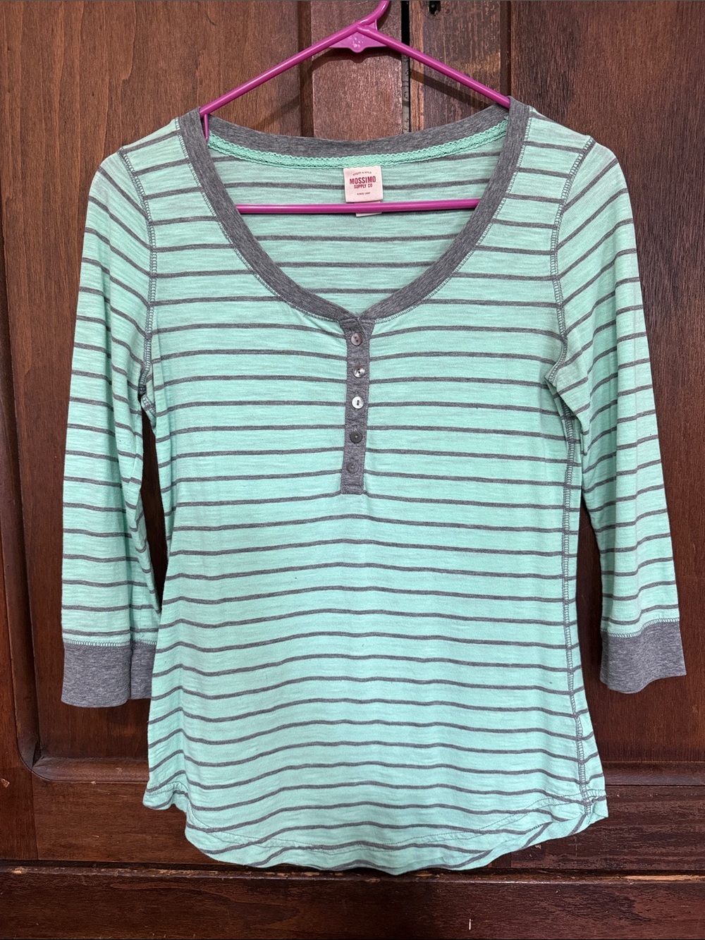 Mossimo Supply Co. Mint Green & Gray Striped Henley Tee